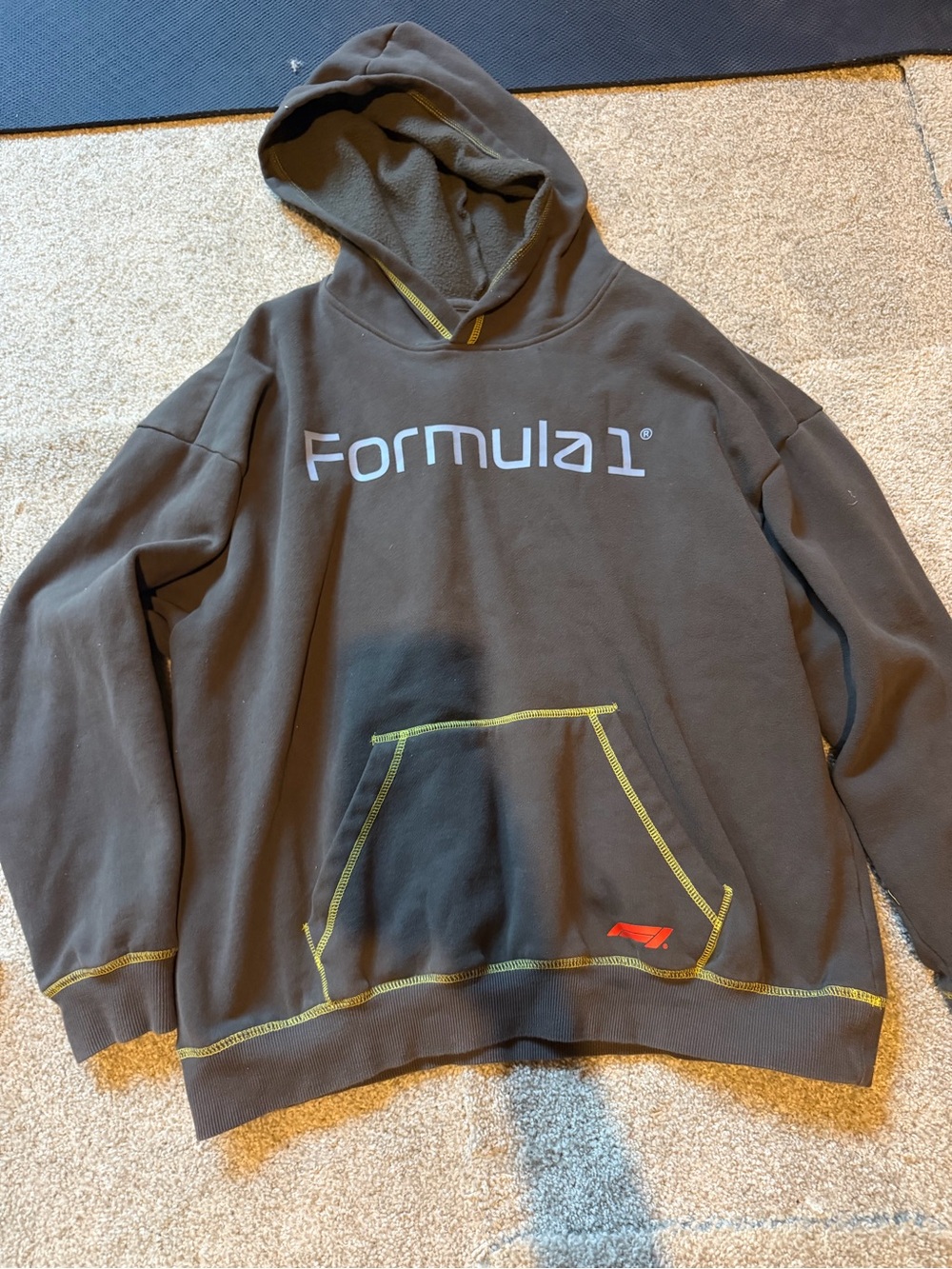 PacSun Formula1 Black Hoodie with Yellow Stitching and Red Logo